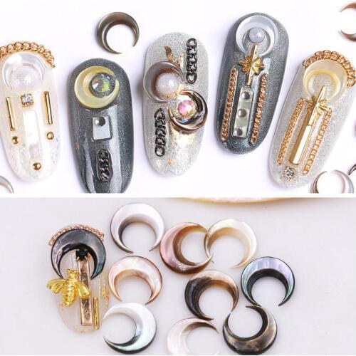 Hot 5pcs Nail Art Flat back 3d natural retro shell stone moon shape decorations Japanese nails art accessories