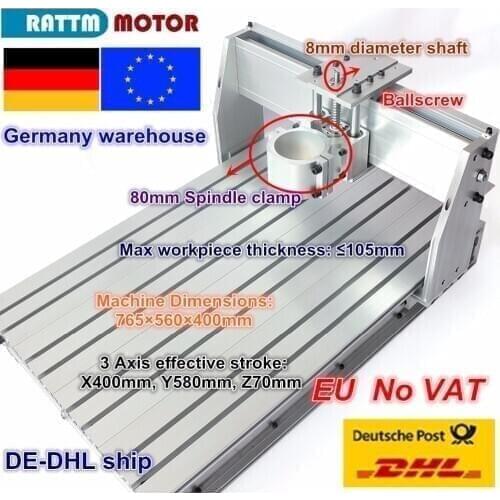 EU free VAT DIY use CNC 6040 CNC Router Engraver Engraving Milling Machine frame Kit Ball Screw & 80mm Aluminum Spindle Clamp