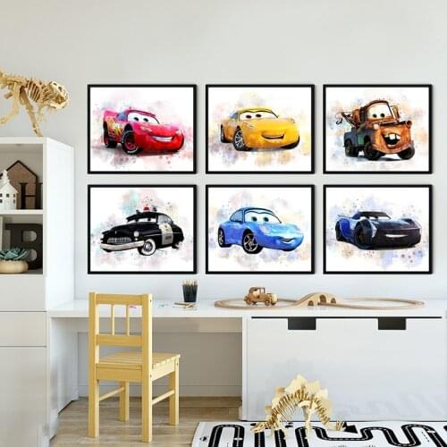 Watercolor Disney Cars Canvas Painting Poster and Prints Cartoon Wall Art Picture Wall Poster for Kids Bedroom Decor