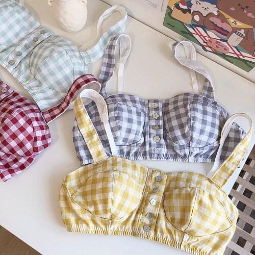 Wriufred Soft cotton lingerie and panties sets chic vintage lattice girl wire free bra suit tube top underwear larger size