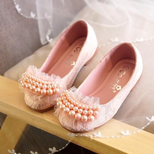 Girls leather shoes 2018 Spring style princess primary school students dance white leather shoes kids lace beading design shoes