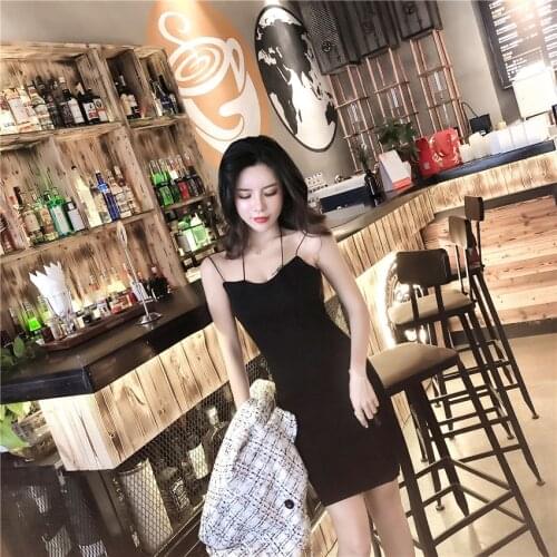 Summer Dresses Women Sexy Sling Strap Casual Black Bodycon Knit Short Mini Dress