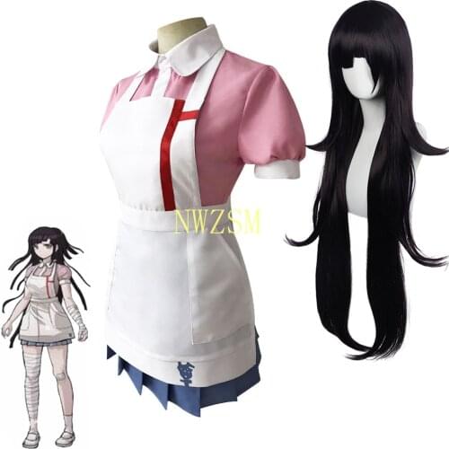 Mikan Tsumiki Cosplay Costume Dangan Ronpa 2 Women Dress Halloween Anime Danganronpa Shirt + Skirt + Apron Wig Dress-up