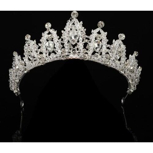 Fashion Crystal Crowns Bride Tiara Silver Color Queen Wedding Crown Headpiece Headwear Hair Jewelry Accessories