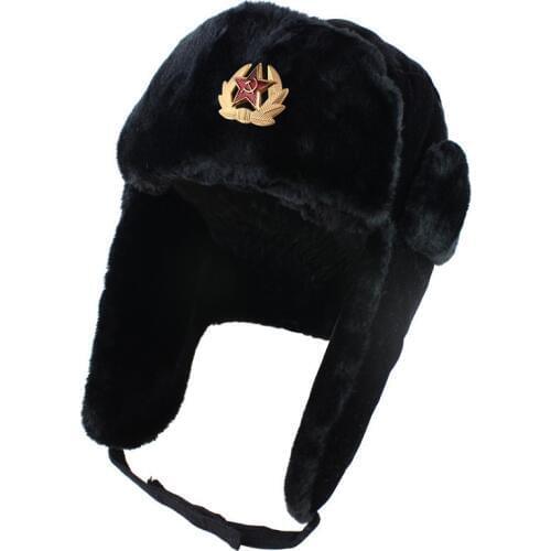 Men Women Warm Winter casual Geometry Hat Soviet Polyester Soldier Army Hat Ushanka one pieces