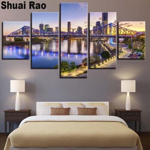 5 Pieces Diamond painting Brisbane Story Bridge Pictures full round Diamond Embroidery rhinestone mosaic diamond Cityscape art