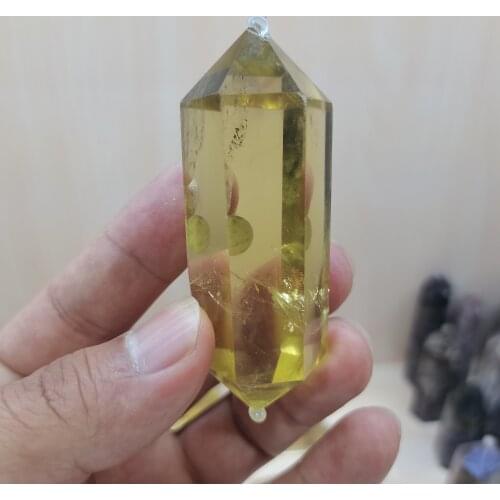 Natural topaz hexagonal prism pendant piece double pointed crystal pillar Lingpendulum crystal healing Yu energy raw stone grind