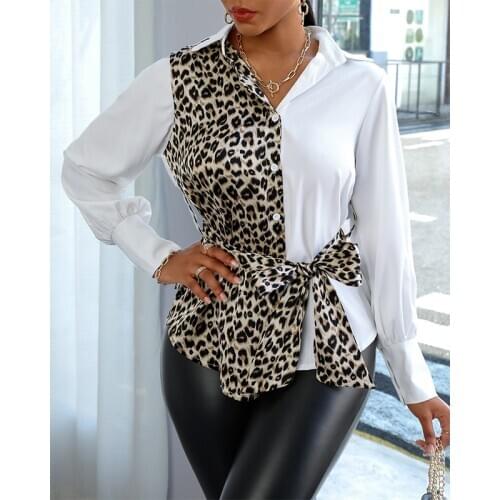 New Spring Autumn Blouse Women Long Sleeve Womens Tops And Blouses Plus Size 2XL Leopard Patchwork Women Shirt Tops Blusas 2021