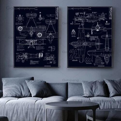Aircraft Structural Chart Picture Home Decor Nordic Canvas Painting Wall Art Plane Retro Decor Posters and Print for Living Room