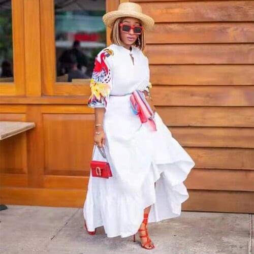 African Embroider Dresses For Women Party Fashion Robe African Design Plus Size Long Falbala Shirt Dress Africa Clothing