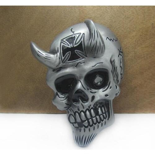 BuckleClub wholesale zinc alloy retro skull cross belt buckle FP-03659 LUXURIOUS cowboy jeans gift belt buckle pewter finish