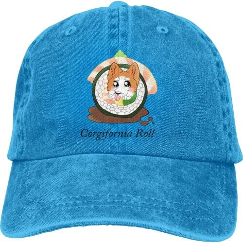 Adjustable Solid Color Baseball Cap Corgifornia Roll Chiffon Washed Cotton Sushi Corgi Kwaii Dog Humor Foods Sports Woman Hat