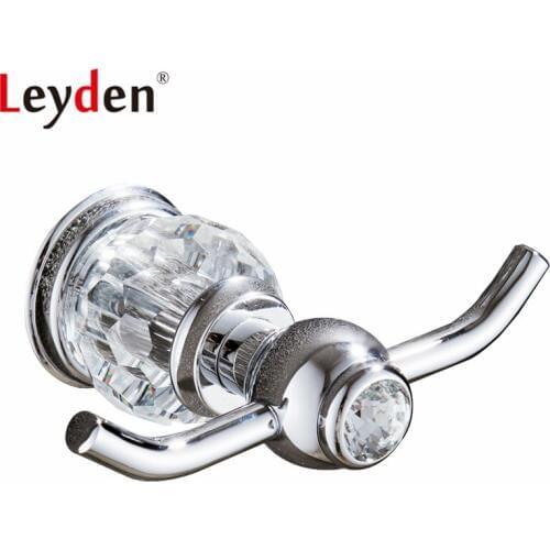 Leyden Luxury Crystal Coat Hooks Bathroom Hook Wall Mounted Robe Hook Hat Hook Chrome Copper Clothes Hanger Bathroom Accessories