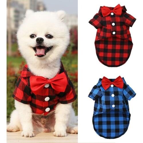 Bow Tie Shirts Dog Plaid Shirts Dog Shirts Pet Supplies Cute Pet Shirts Checked Bulldog Chihuahua Shirt for Small Medium Dog
