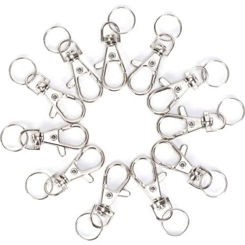 10pcs/lot Silver Clasp Clips Key Hooks Keychain Split Ring WholealesMetal Classic Key Chain DIY Bag Jewelry Ring Swivel Lobster