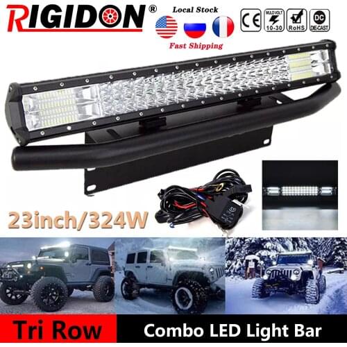 RIGIDON 7D Tri-Row 23inch 324W Led Light Bar+23inch Mounting Bracket +Wiring for Offroad Boat Vehicles Truck 4WD SUV ATV
