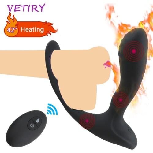 VETIRY Heating Prostate Massage Vibrator Anal Plug 10 Speed Vibrator Butt Plug Time Delay Ring Sex Toys for Men Gay Masturbation