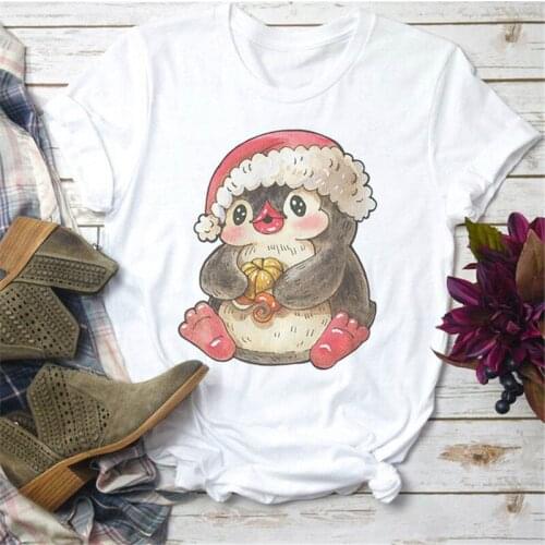 Christmas Style Graphic Ladies Plus Size Top White Modal Short Sleeve Female Clothes Kawaii Cartoon Print Women T-shirt