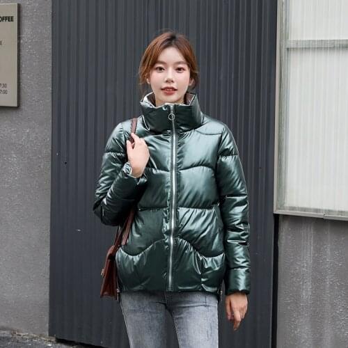 Women Solid Winter Thick Warm Jacket New Fashion Oversized Parkas Girls Shiny Glossy Stand Collar Coats Female Thicken Outerwear