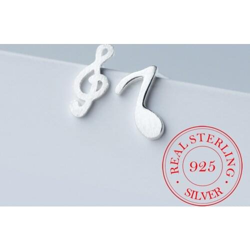100% 925 Sterling Silver Asymmetry Music Stud Earrings For Women Prevent Allergy Brincos pendientes mujer moda 2018 A112