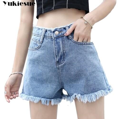 Black white blue Plus Size Shorts Women Casual 2020 high Waist Cotton Sexy tassel Jean Short Button Pockets Tassel Denim Shorts