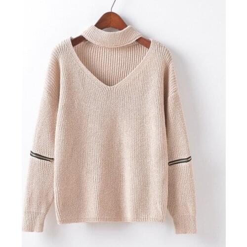 2018 ZuoLunOuBa autumn winter women sweater solid color long sleeve halter zipper lady sweater pullover tops