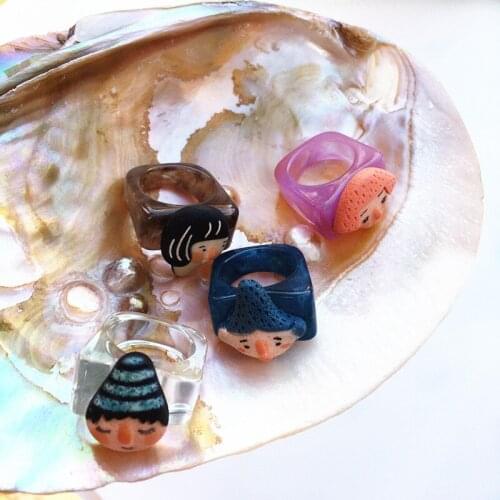 New Creative Homemade Acrylic Resin Ring Color Geometric Childlike Cartoon Multicolor Ring For Women Girl Fashion Jewelry Gift