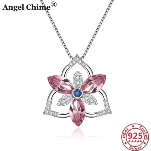 AC 925 Sterling Silver Flower Crystal Necklace Crystal Zircon Pendant Necklace Mothers Day Gift Moms Gift S925 Womans Jewelry