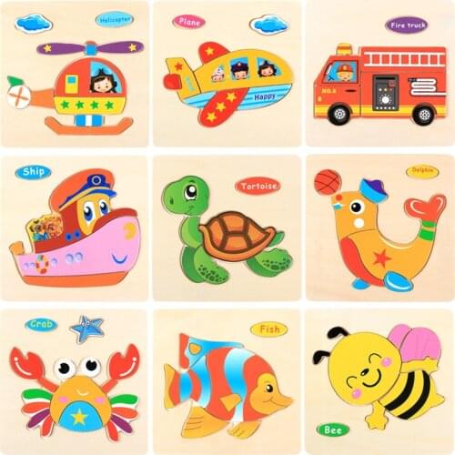 1pcs Intelligence 3D Wooden Puzzle Kids Montessori Toy Cartoon Animal Jigsaw Puzzle Early Educational Toys For Children Gifts