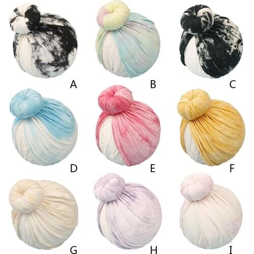 18pc/lot New Baby Boys Girls Knot Bows Turban Hats Toddler Tie Dye Beanie Caps For Kids Newborn Tie Dyed Hat Donuts Bun Headband