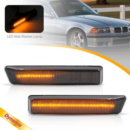 2Pcs LED Sequential Amber Smoked Side Marker Lights Turn Signal Lights Lamps for BMW 3 Series E36 LCI 318i 318is 323i 328i 1996
