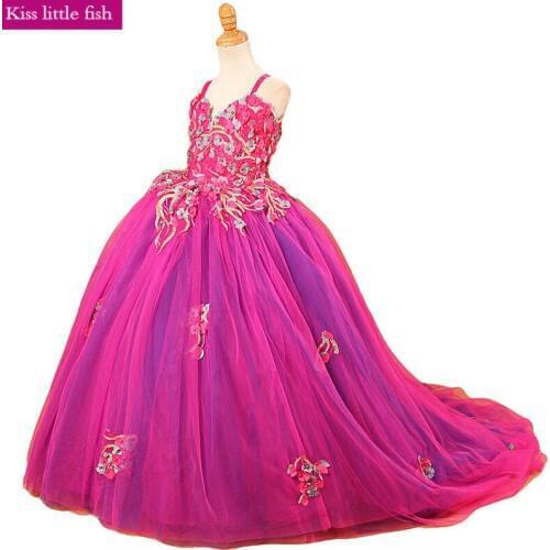 2019 Free shipping Rose red Pageant dresses for girls Girls weeding party dress