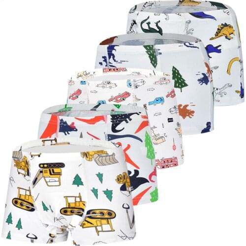 5Pcs/1lot Kids Boys Cartoon Underwear 2021 New Cotton Dino Character Boxers Children Cute Printed Underpants Boys Car Panties