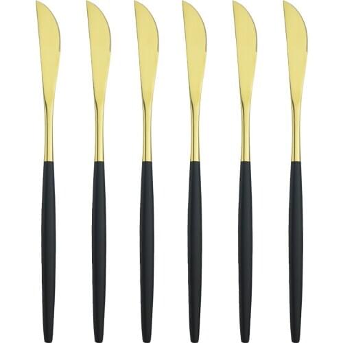 6Pcs/Set Black Gold Dinner Knife Set Stainless Steel Cutlery Set Western Steak Knives Tableware Set Kitchen Party Silverware Set