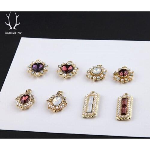 6pcs New Korean Geometric Earrings for Women Girls 2020 pearl Studded Zircon Love Drops Square pendant Diy jewelry material
