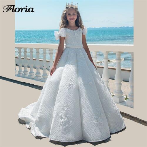 Princess White Flower Girl Dresses For Weddings Vestidos Daminha Beading Girls Pageant Gowns First Communion Dresses For Girls