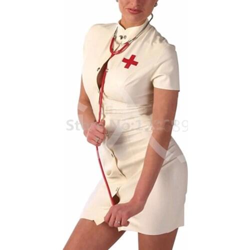 White Latex Nurse Uniform Dress Fetish Costume Plus Size Catsuit