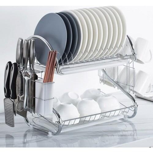 Large Dish Drying Rack Cup Drainer 2-Tier Strainer Holder Tray Stainless Steel Kitchen Accessories B1