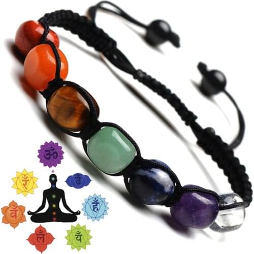 Handmade Natural 7 Chakra Stone Yoga Bracelet Bead Stone Bracelets for Women Reiki Healing Bracelet Strand Beaded Bracelets Men