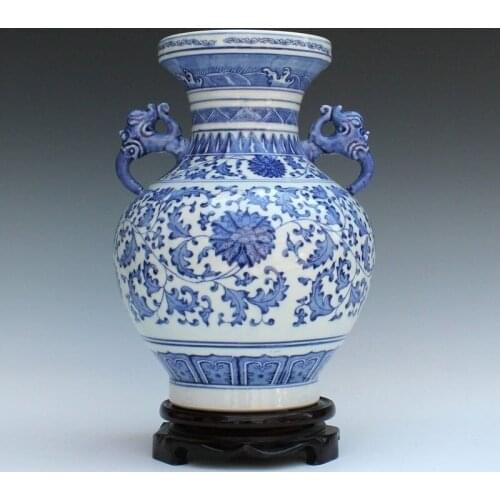 Jingdezhen ceramic blue and white vase quality antique vase blue and white ears blue and white porcelain decoration