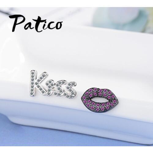 Cheap Price Romantic Kiss and Red Lip Stud Earrings 925 Sterling Silver Glitter Crystals Full Paved Earrings For Sale
