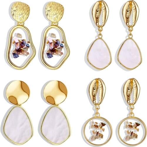 FAMSHIN Fashion Korean Gold Acrylic Shell Drop Earrings for Women Vintage Geometric Sequin Bar Dangle Earrings 2019 NEW Jewelry