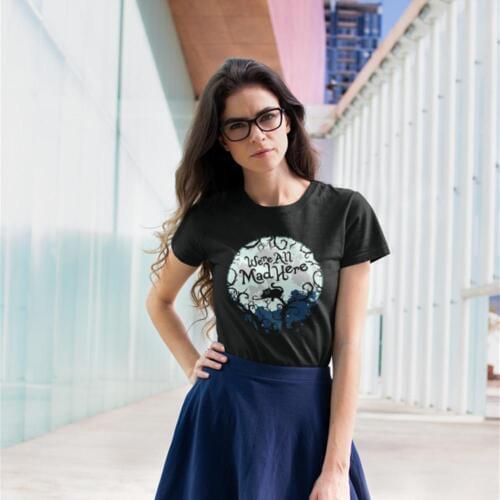 Johnny Depp T-Shirt We Re All Mad Here T Shirt Purple New Fashion Women tshirt 100 Cotton Street Wear Ladies Tee Shirt