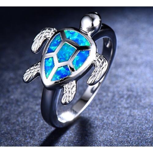 Hermosa Natural Australian Opal Sea Turtle Design Romantic Band Ring Size 6 7 8 9 10