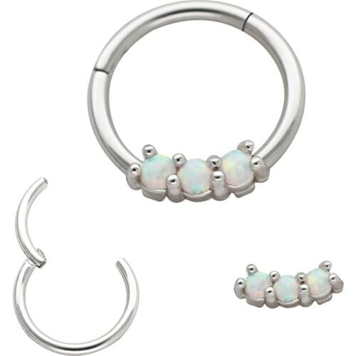 JHJT MUSI Fashion Nose Ring Opal Nose Hoop Septum Helix Cartilage Tragus Ring Surgical SS Earrings Body Jewelry Piercing 16G