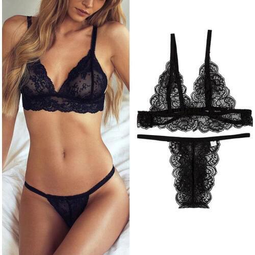 Sexy Underwear Set Crop Top Women Lace Transparent Push Up Bra Set Lace Fashion Halter Women Lingerie Set Sexy Bra And Panty Set
