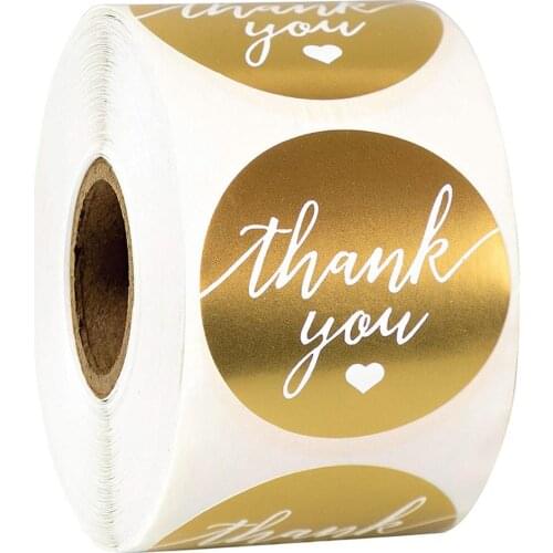 500Pcs round "THANK you"sticker sealing labels bronzing for Christmas Gift Decoration Envelope Supplies Stationery Stickers roll