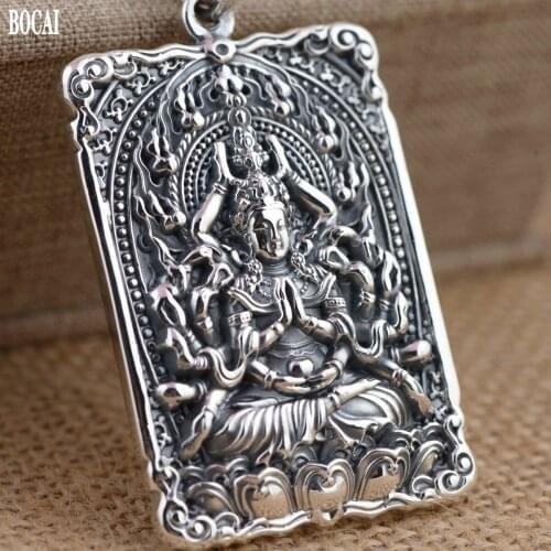 BOCAI Real S990 Pure Silver Vintage 2021 Trend Exquisitely Carved Buddhism Chinese Zodiac Natal Buddha Good Luck Man Pendant