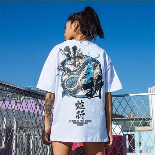 Men Hip Hop T Shirt Snake Chinese Charaters T-Shirts Harajuku Streetwear 2020 Summer Fashion Tshirt Short Sleeve Tops Cotton