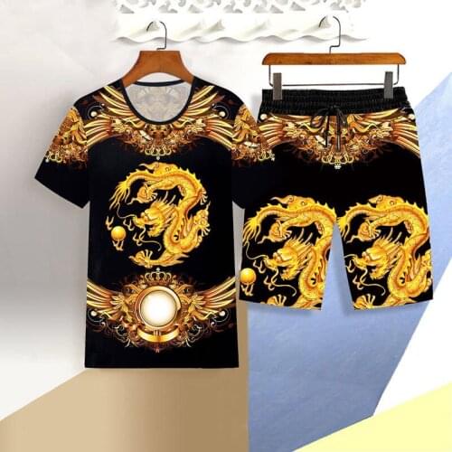 Mens summer short-sleeved T-shirt + shorts suit casual loose sportswear Chinese style domineering Jinlong mens clothing